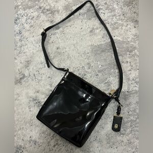 Tommy Hilfiger Shiny Black Patent Crossbody with Gold Hardware
